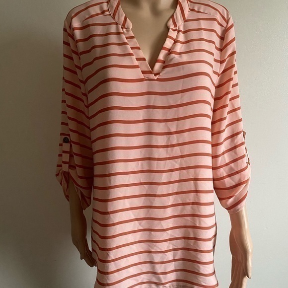 DE Collection Orange Striped VNeck 3/4 Sleeve Blouse - Picture 6 of 12